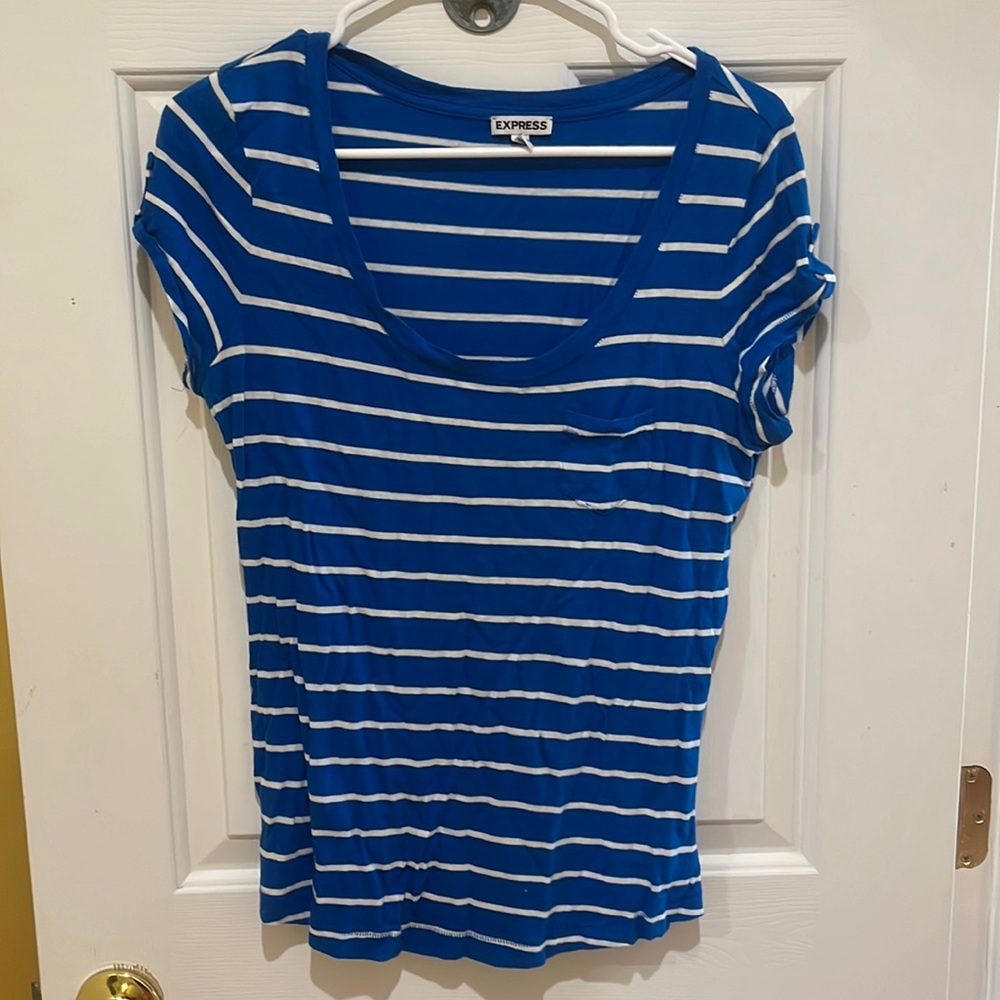 Express Blue Striped Pocket Tee